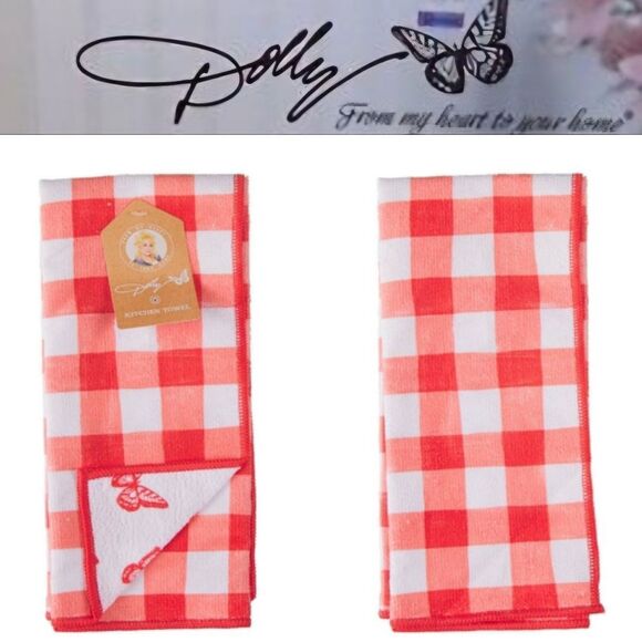 Dolly Parton Checkered Butterfly Kitchen Towel Set - Picture 1 of 7
